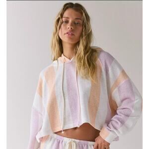 Out From Under High Tide Oversized Crop Hoodie Sweatshirt Pastel Stripe Beach XS